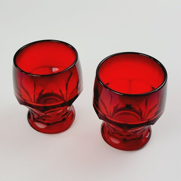 Vintage Cambridge Georgian Ruby Red Flat Tumbler Glasses 8fl.oz Honeycomb Retro - Picture 3 of 10